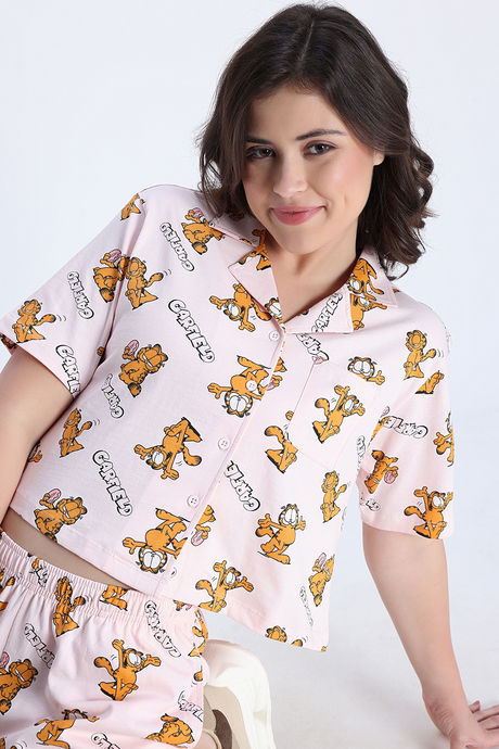Zivame Garfield Collection Knit Cotton Loungewear Set - Pink Dogwood — image 6